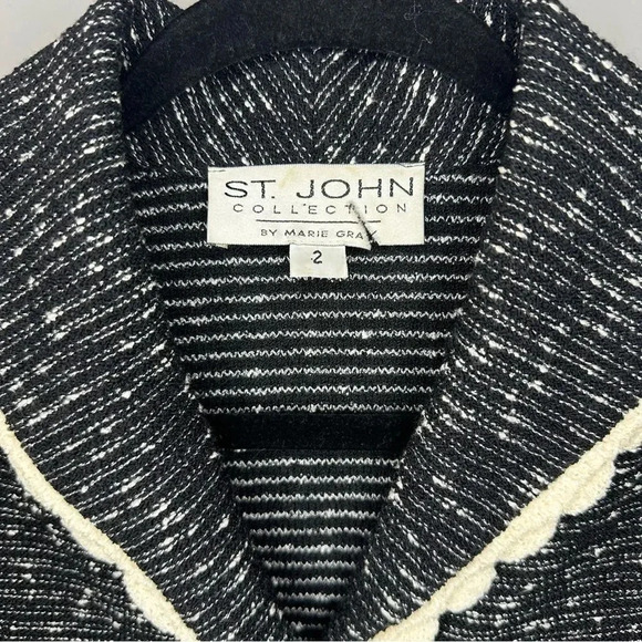Vintage St. John Collection Jacket Black & White Tweed Boucle Knit Blazer Size 2 - Picture 2 of 12